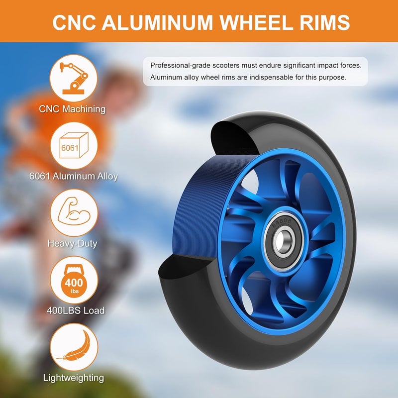 CANWUPON 100mm Scooter Wheels Pro Replacement Parts - With Aluminum Alloy Wheel Rim and Anti-Lock Bearing, Scooter Replacement Parts for Razor Scooters (2Pcs 100mm Blue) - Image 4